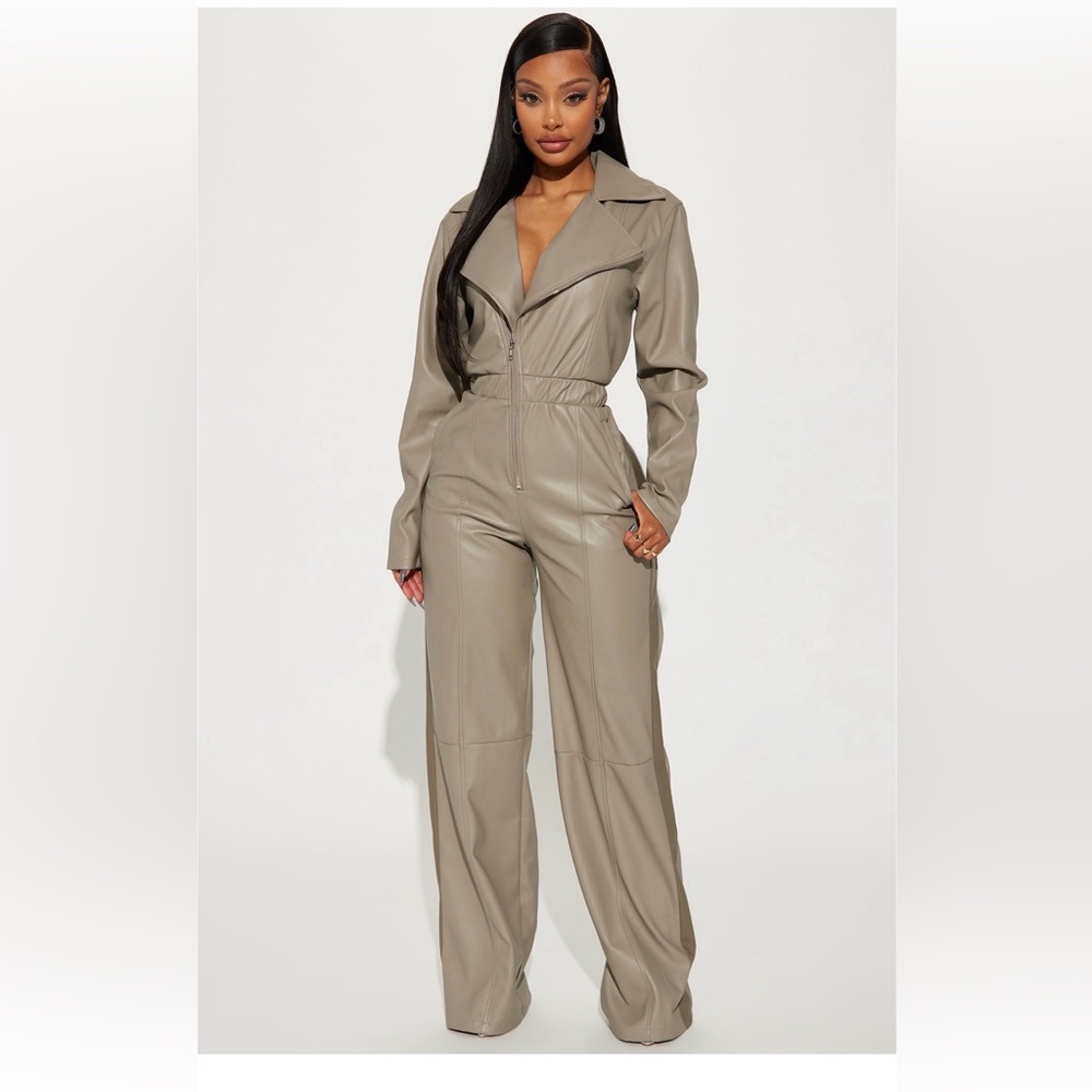 Fashion Nova Downtown Gal Faux Leather Jumpsuit